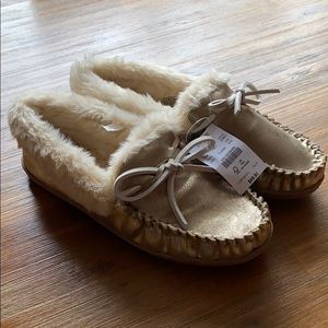 J. Crew Gold moccasins woman size 8